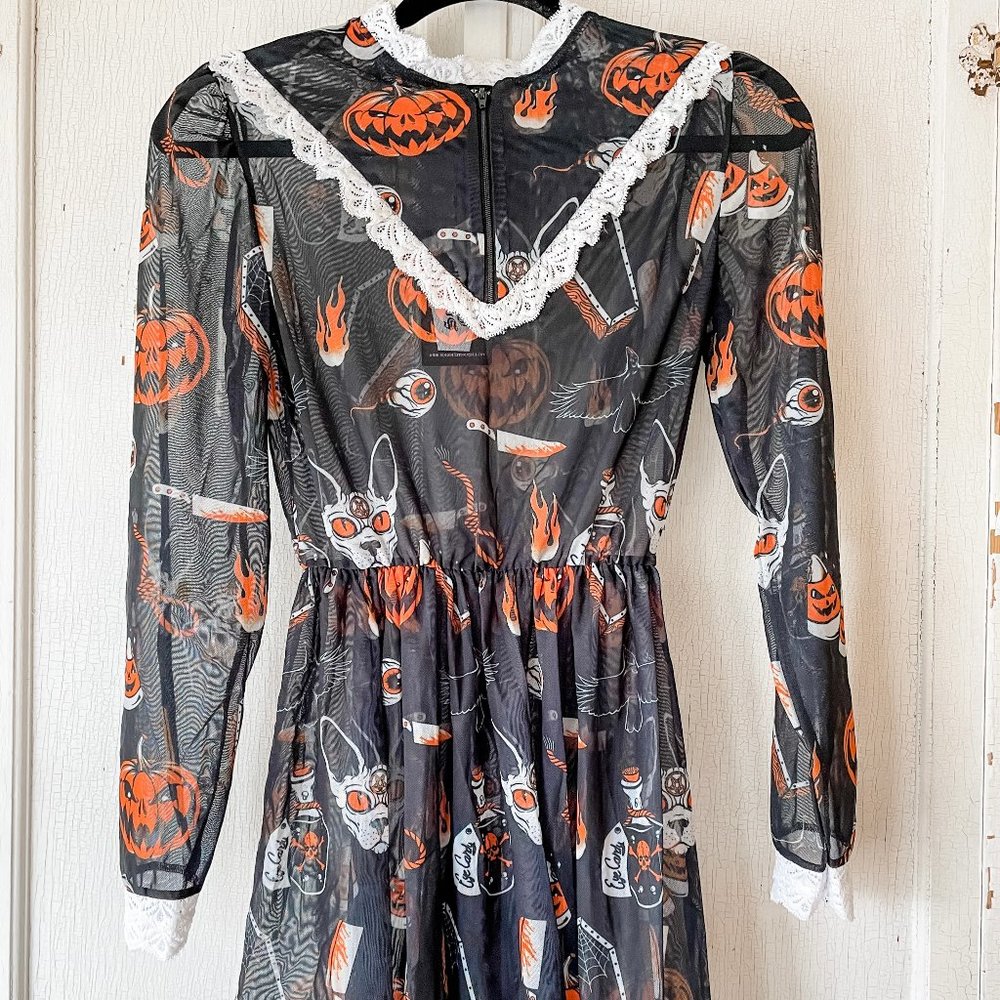 Halloween Goth Pumpkin Jack-O-Lantern Mesh Lace Dress